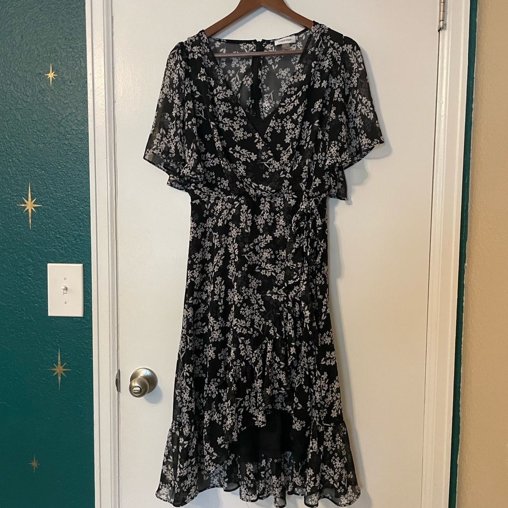 Floral Black Dress with Flutter Sleeves